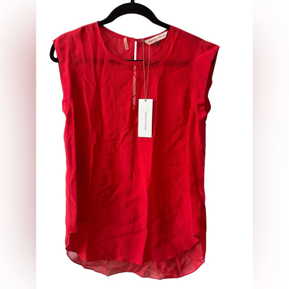 Rebecca Taylor Red Crepe V-Neck Sleeveless Top Sz 4 NWT 100% Silk